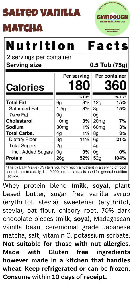 Salted Vanilla Matcha (360 Kcal | 50g Protein | 4 grams Sugar ) 🍵