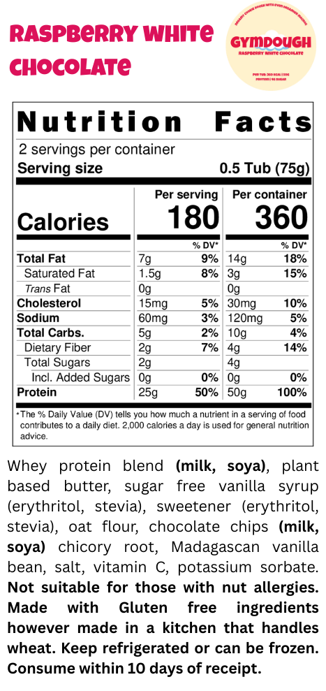 Raspberry White Chocolate (360 Kcal | 50g Protein | 4g sugar ) 🔴⚪️